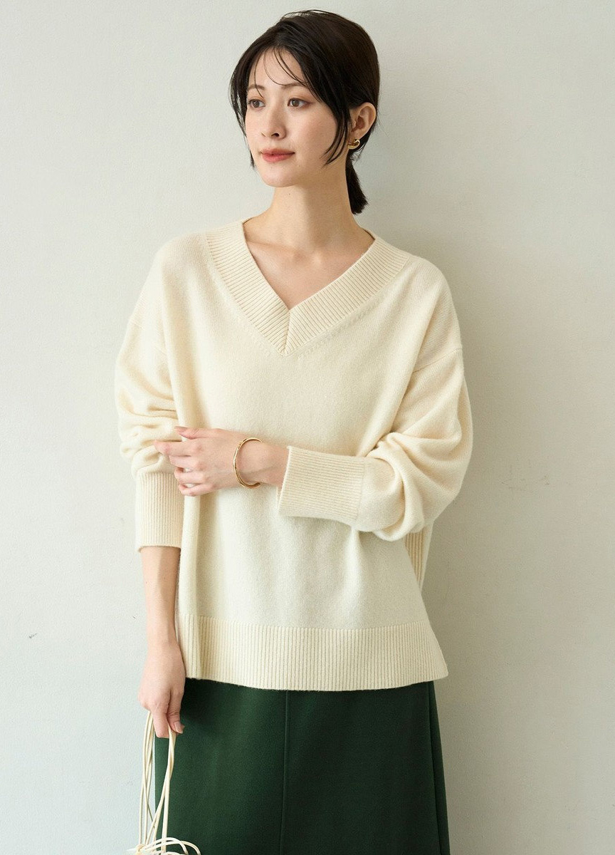 喀什米爾混紡V領針織衫